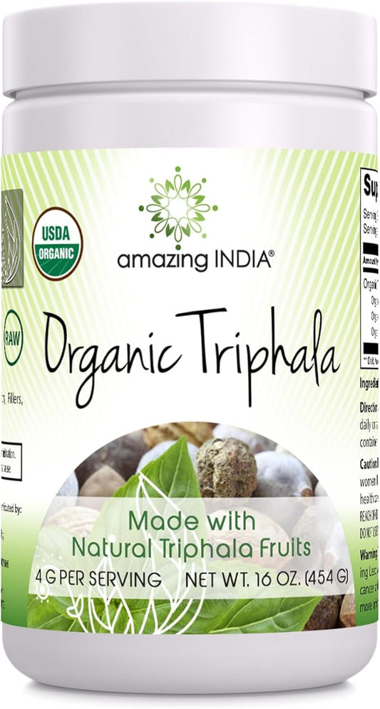 Amazing India Organic Triphala 16 Oz Powder | 113 Servings | Natural Herbal Supplement | Non-GMO | Gluten Free