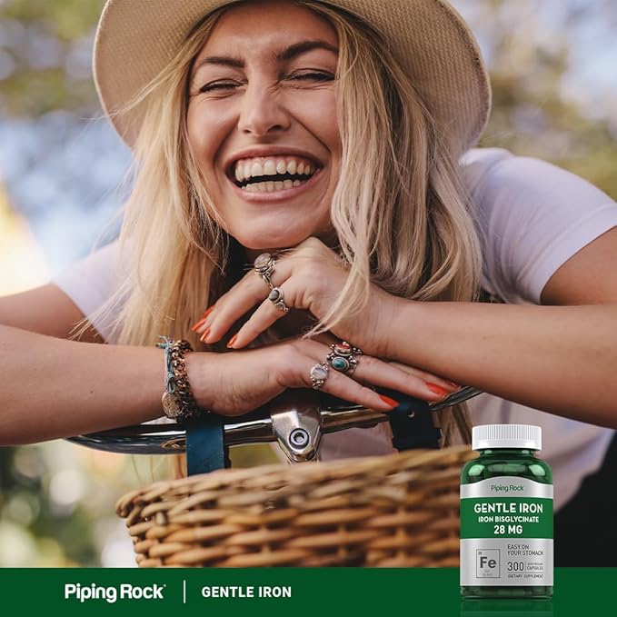 Piping Rock Iron Bisglycinate 28 mg | 300 Capsules | Gentle Iron Supplement | Non-GMO & Gluten Free