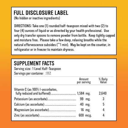 Alkalini-C Vitamin C Powder, Potent Natural L-Ascorbate VIT C Powder, Corn-Free Non-GMO VIT C, Buffered Vitamin C for Enhanced Absorption, 100% Pure Powder Form, Immune Support Supplement 8oz
