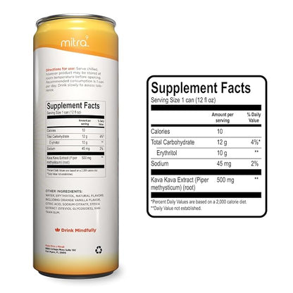 MITRA-9 Botanical Beverages - Orange Dreamsicle Sparkling Kava Drink With Kava Root Extract - Mood Enhancer - Plant Based - Promotes Natural Calm & Clarity (12 Fl. Oz) (12)