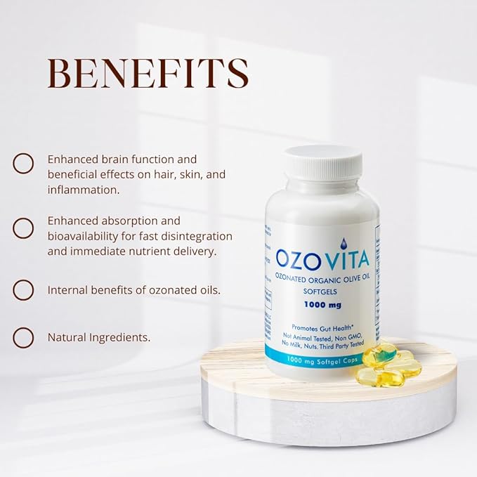 Ozonated Organic Olive Oil – 1000mg per Softgel – 60 Softgels (2-Month Supply)