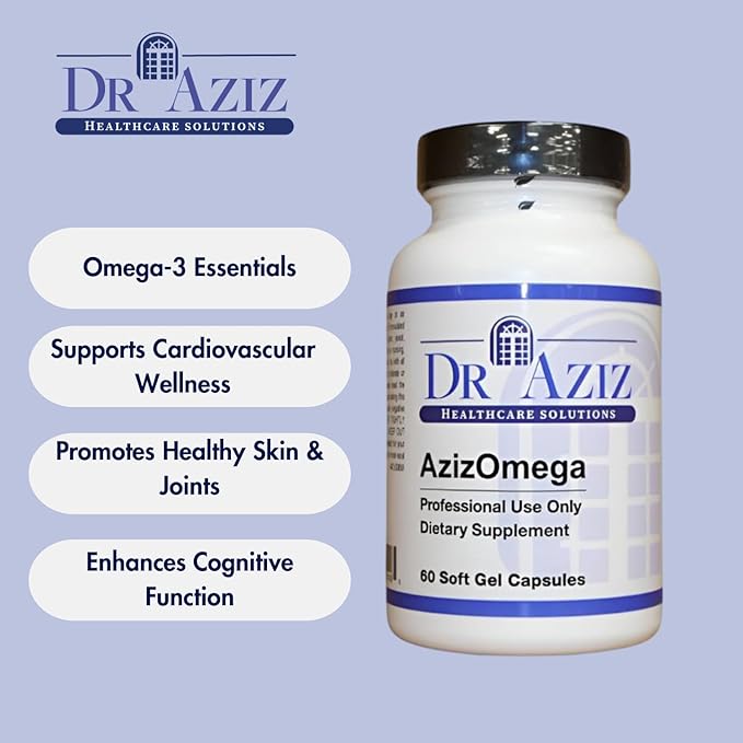 AzizOmega - Omega-3 Fish Oil Supplement - High-Potency EPA & DHA - Supports Heart, Brain & Joint Wellness - Dietary Supplement - 60 Softgels