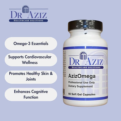 AzizOmega - Omega-3 Fish Oil Supplement - High-Potency EPA & DHA - Supports Heart, Brain & Joint Wellness - Dietary Supplement - 60 Softgels