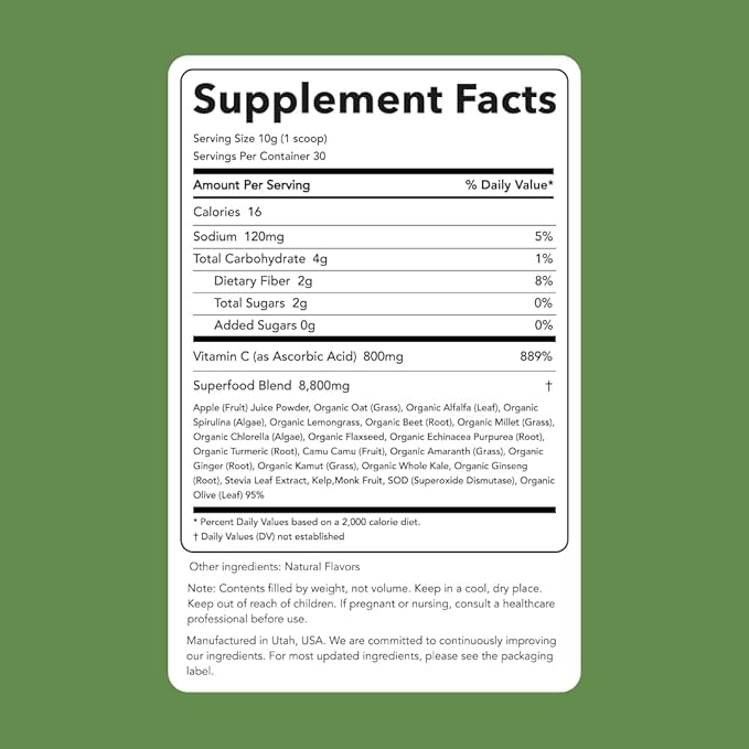 Clean Simple Eats Super Greens Powder Mix, Greens Superfood Powder Smoothie & Juice Mix, Gluten Free, Includes Powerhouse Superfoods Chlorella & Spirulina Powder Organic (30 Servings)