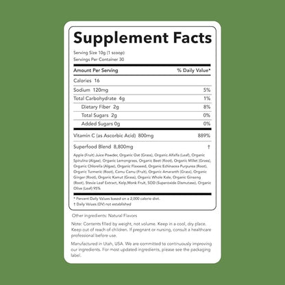 Clean Simple Eats Super Greens Powder Mix, Greens Superfood Powder Smoothie & Juice Mix, Gluten Free, Includes Powerhouse Superfoods Chlorella & Spirulina Powder Organic (30 Servings)