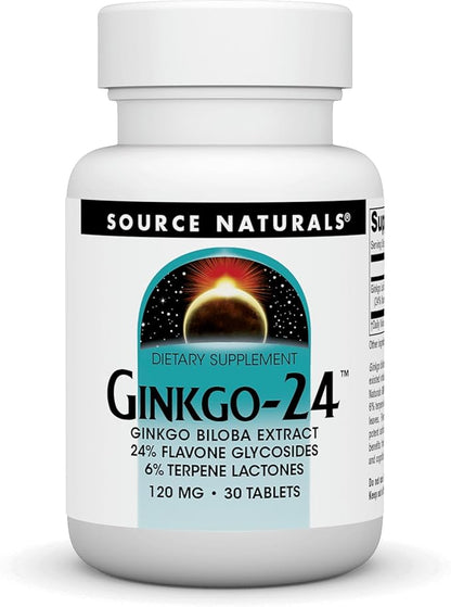 Source Naturals Ginkgo-24 - Ginkgo Biloba Extract 120 mg Supports Mental Acuity - 30 Tablets