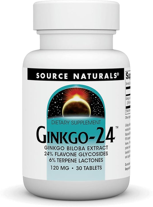 Source Naturals Ginkgo-24 - Ginkgo Biloba Extract 120 mg Supports Mental Acuity - 30 Tablets