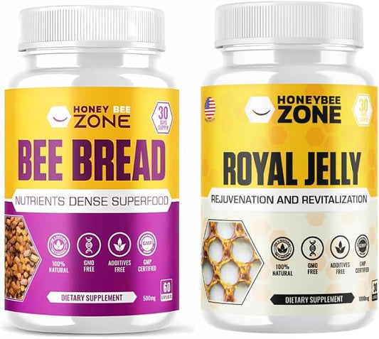 Bee Bread & Royal Jelly Capsules Natural Superfood Bundle