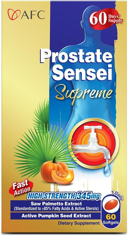 AFC Japan Prostate Sensei Supreme – Saw Palmetto Supplement for Men with Fatty Acids & Sterols – Supports Urinary Flow, Bladder Function, Hair Health – Natural Prostate Support Formula, 2 Month Supply