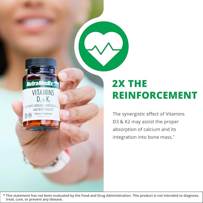 NutraMedix Vitamin D3 and K2 Immune Support Supplement for Women & Men - Help Support Heart Health - Can Assist with Calcium Metabolism (90 Capsules)