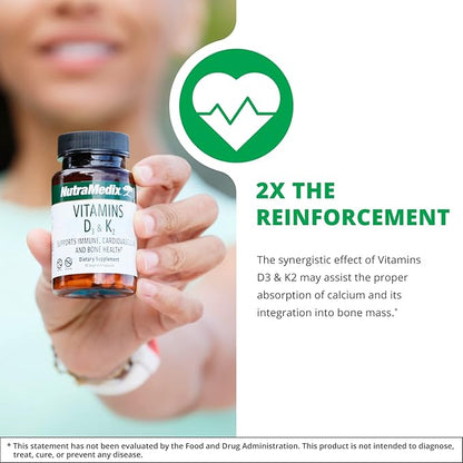 NutraMedix Vitamin D3 and K2 Immune Support Supplement for Women & Men - Help Support Heart Health - Can Assist with Calcium Metabolism (90 Capsules)