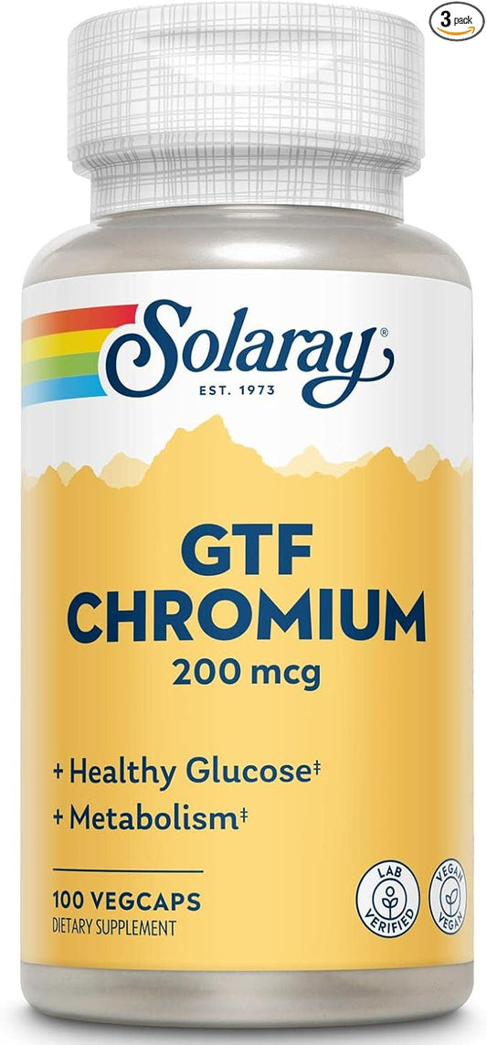 Solaray GTF Chromium Capsules, 200mcg | 100 Count | Pack of 3
