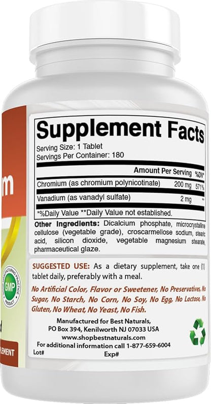 Best Naturals Vanadium 2 mg with Chromium Polynicotinate 200 mcg 180 Tablets