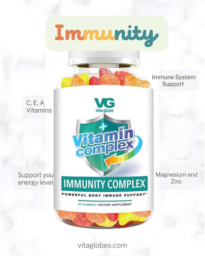 VitaGlobe Immunity Support Gummies – Vitamin C, E, A, Magnesium & Zinc for Energy, Immune Health & Overall Wellness, 63 Count