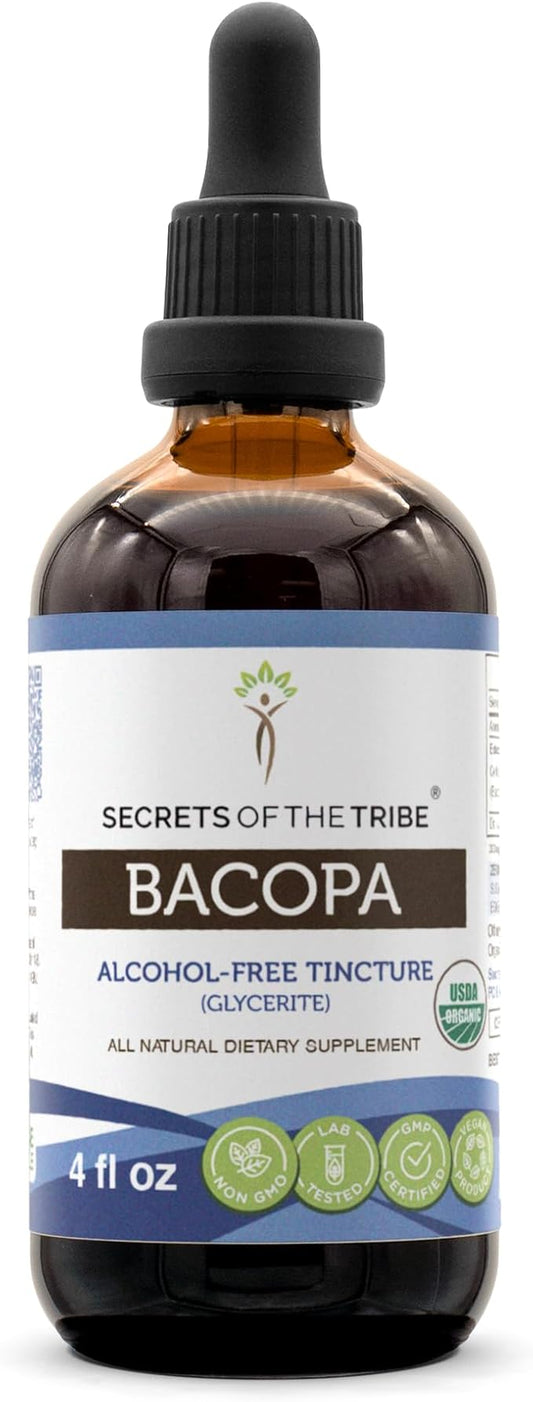 Bacopa USDA Organic | Alcohol-FREE Extract, High-Potency Herbal Drops, Relaxation, Positive Cognitive Effect | Made from 100% Certified Organic Bacopa (Bacopa Monnieri) Dried Herb 4 oz