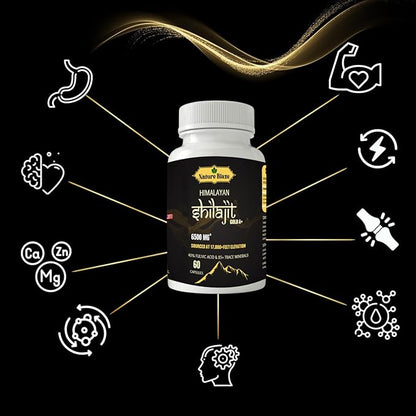 Pure Organic Himalayan Shilajit Capsules for Men & Women (60 Capsules Pack of 1)