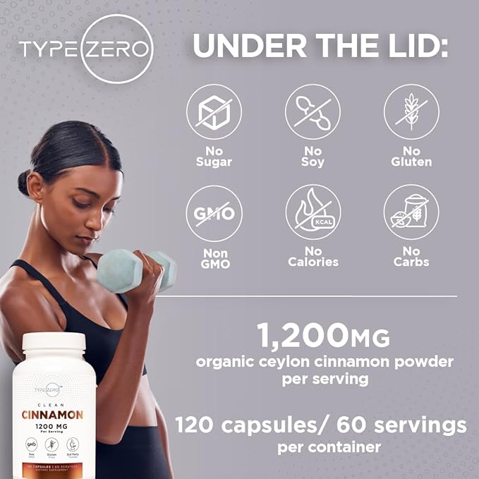 Type Zero Ceylon Cinnamon Capsules (1200mg | 120 Capsules) - Natural, Non-GMO, Gluten Free, Organic Cinnamon Supplement