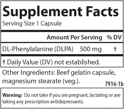 Carlson DLPA DL-Phenylalanine 500 mg Mood, Cognitive & Nervous System Support Supplement - 60 Capsules