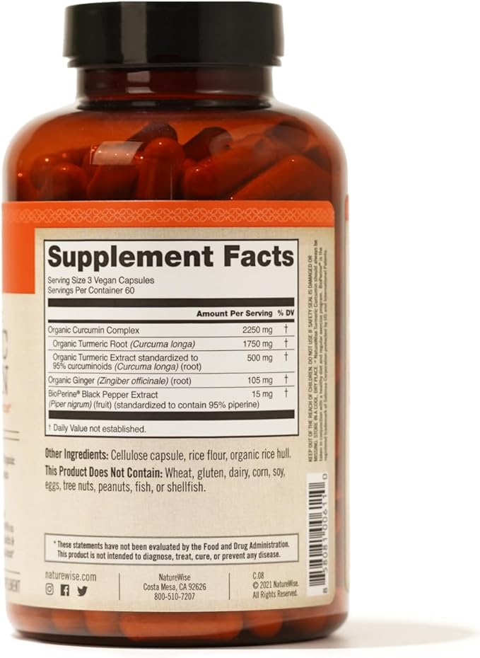NatureWise Curcumin Turmeric 2250mg - 95% Curcuminoids & BioPerine Black Pepper Extract for Advanced Absorption - Daily Joint and Immune Health Support - Vegan, Non-GMO, 180 Count[60-Day Supply]