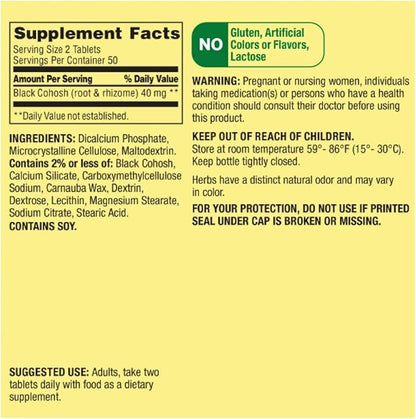 Spring Valley Black Cohosh - Menopause Support 40 mg, 100 Count + STS Sticker.