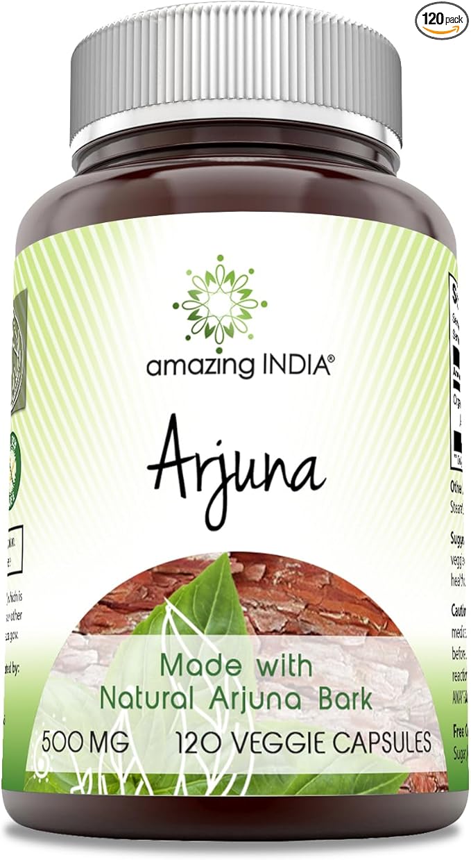 Amazing India Arjuna (Made with Natural Arjuna) 500 Mg 120 Veggie Capsules Supplement | Non-GMO | Gluten Free