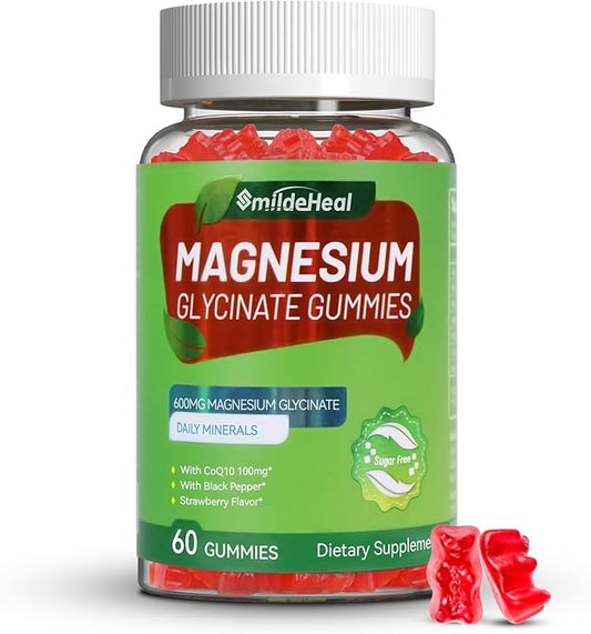 Magnesium Glycinate Gummies 600mg for Women & Men, with Magnesium L-Threonine 300mg, CoQ10 and Black Pepper, Vegan (60 Count)
