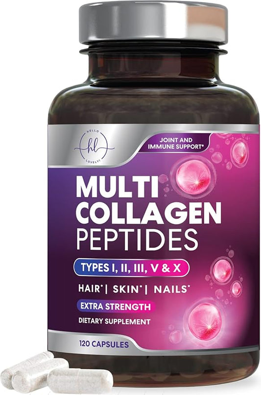 Best Collagen Peptides for Women - Multi-Collagen Hydrolyzed Complex 5 Types, Grass Fed Peptides for Hair, Skin, Nail, Bone & Joint Health Support, Collagen Powder Caps for Women & Men - 120 Capsules