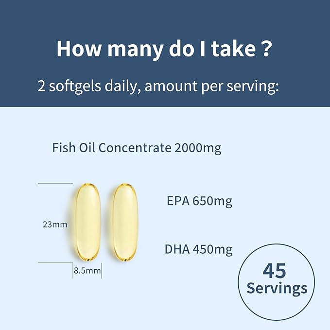 Omega 3 Fish Oil 1000mg, EPA DHA Triple Strength for Heart, Eye, Brain, Joint Health, 90 Softgels