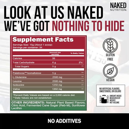 NAKED Cherry Lime BCAAs Amino Acids Powder, 100% Pure 2:1:1 Formula, Vegan Branched Chain Amino Acids, Instantized All Natural BCAA Powder Supplement - 501 Grams, 34 Servings