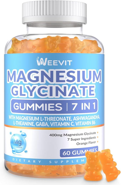 Magnesium Glycinate Gummies 400mg with Magnesium L-Threonate 200mg, Magnesium Gummies for Women and Men