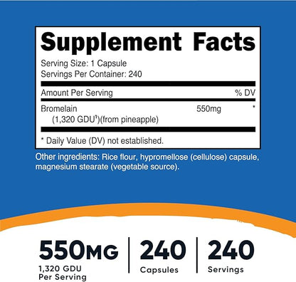 Nutricost Bromelain Capsules (240 Capsules) - 550 MG Per Serving, Vegan, Non-GMO, GMP Compliant
