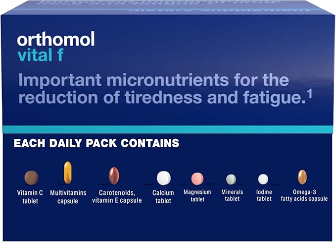Orthomol Vital F Women's Multivitamin Tablets – 30-Day Supply for Enhanced Vitality, Energy, and Reduced Fatigue with Vitamins A, B, C, D, E, K, Calcium, Iodine & Omega-3