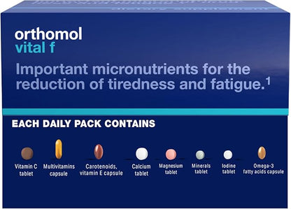 Orthomol Vital F Women's Multivitamin Tablets – 30-Day Supply for Enhanced Vitality, Energy, and Reduced Fatigue with Vitamins A, B, C, D, E, K, Calcium, Iodine & Omega-3