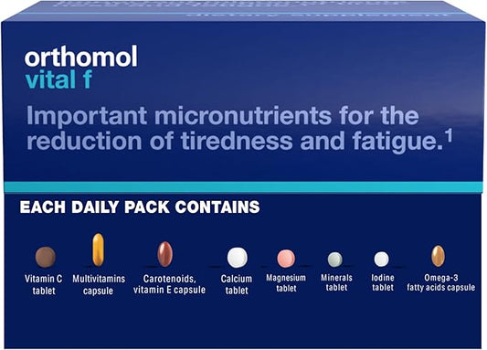 Orthomol Vital F Women's Multivitamin Tablets – 30-Day Supply for Enhanced Vitality, Energy, and Reduced Fatigue with Vitamins A, B, C, D, E, K, Calcium, Iodine & Omega-3