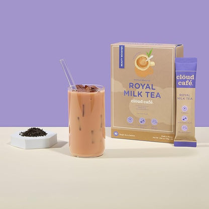 Collagen Infused Royal Milk Tea Instant Tea Powder - Probiotics for Digestive Health, Multivitamin Powder, & Marine Collagen Instant Tea (10 Sachets)
