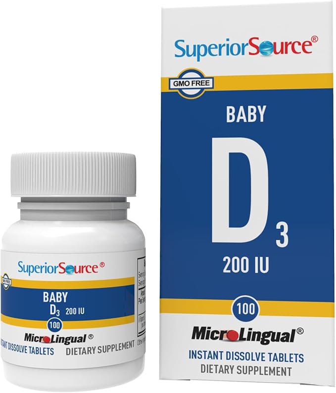 Superior Source Baby Vitamin D3 - Immune Support Supplement - Aids Healthy Bones & Teeth - Non-GMO & Gluten-Free - 100 MicroLingual Instant Dissolve Tablets