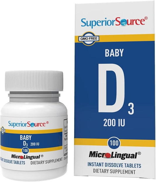 Superior Source Baby Vitamin D3 - Immune Support Supplement - Aids Healthy Bones & Teeth - Non-GMO & Gluten-Free - 100 MicroLingual Instant Dissolve Tablets