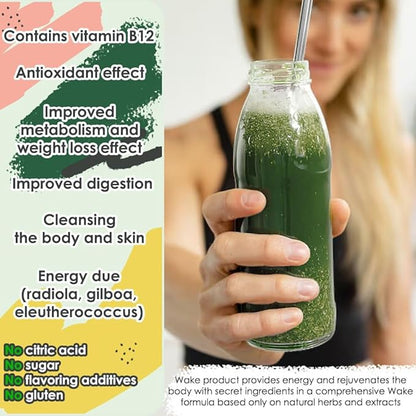 Wake Antioxidant Super Greens, Best Natural Powder Superfood, Spirulina & Chlorella, Vitamin B12, Non-GMO Vegan Drink, Juice & Smoothie Blend, Enzymes, Probiotics, Acai Berry & Camu Camu