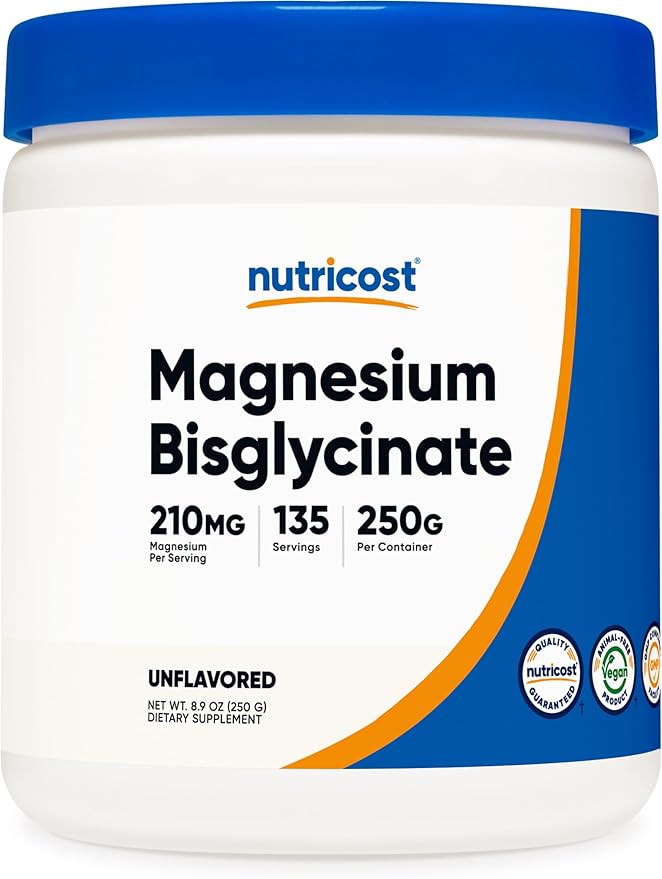 Nutricost Magnesium Bisglycinate Powder (Unflavored, 250 Grams) - Non-GMO, Vegan Supplement