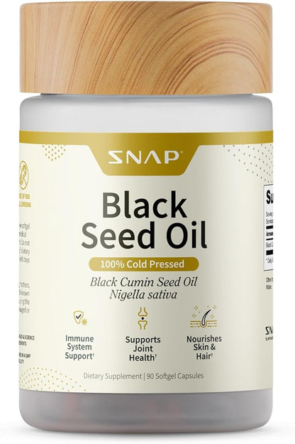 Black Seed Oil Capsules 100% Cold Pressed - Immune Support, Detox Aid, Inflammation Relief, Skin, Hair & Joint Health - Organic Black Cumin Seed, High Potency Nigella Sativa (90 Softgel Capsules)