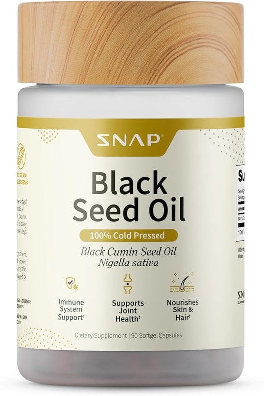 Black Seed Oil Capsules 100% Cold Pressed - Immune Support, Detox Aid, Inflammation Relief, Skin, Hair & Joint Health - Organic Black Cumin Seed, High Potency Nigella Sativa (90 Softgel Capsules)