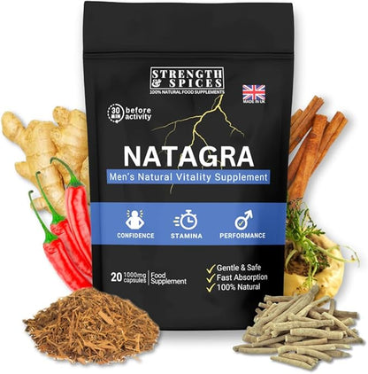 Natagra 1000mg Herbal Supplement – Maca, Tribulus, Ginseng – Supports Energy & Well-Being – Vegan, UK Made