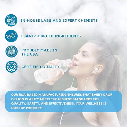 Absonutrix LionClarity, 390 mg, 4 FL Oz Liquid, 302 Servings, Made in USA, Plant-Based Ingredients, DMAE, Lion’s Mane, Huperzine A, Green Tea Extract, Non-GMO