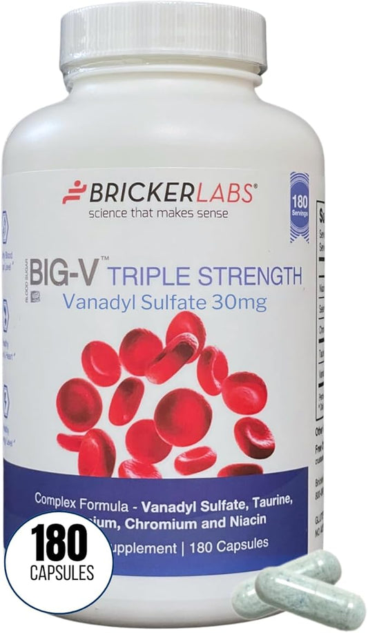 Big-V Triple Strength Vanadyl Supplement: Vanadyl Sulfate 30 mg, Taurine 600 mg, Selenium, Chromium and Niacin, Blended Mineral Supplement, 180 Capsules (180 Servings)