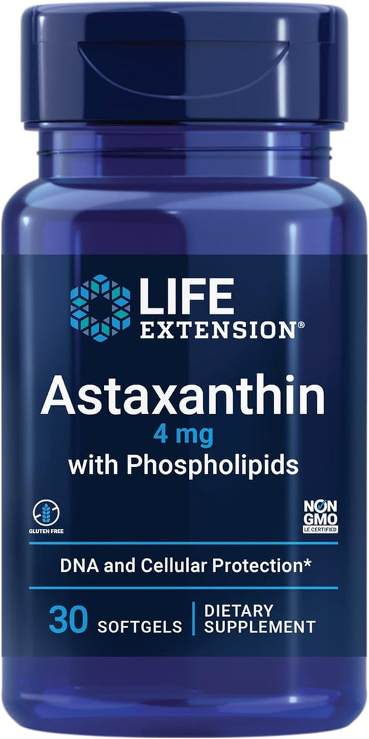 Life Extension Astaxanthin with Phospholipids 4 mg - For Eye & Heart Health + Metabolic & Cardiovascular Health - Supports Inflammatory & Immune Response - Gluten Free, Non-GMO - 30 Softgels