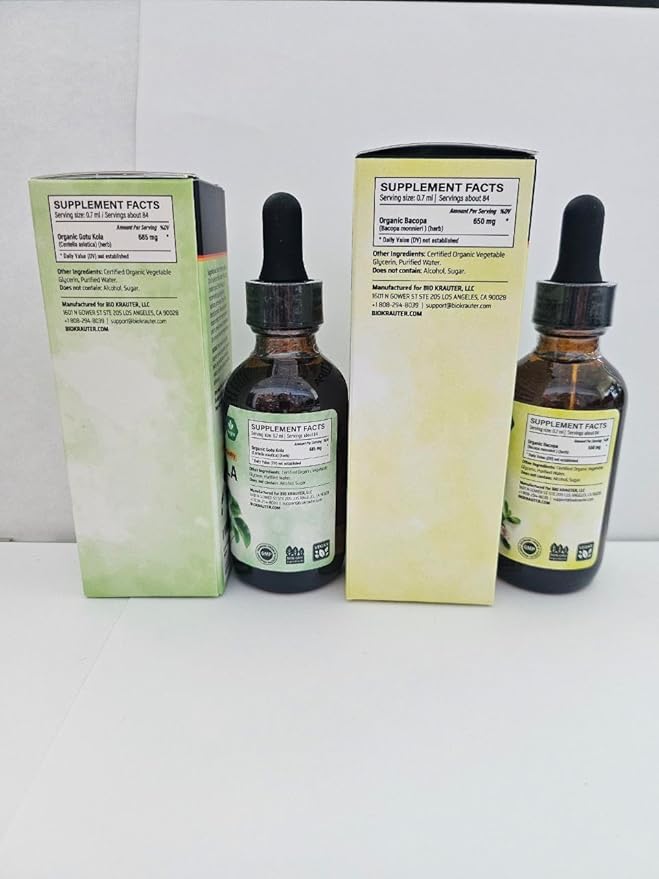 BIO KRAUTER Gotu Kola Tincture 2 Fl. Oz. & Bacopa Tincture 2 Fl. Oz.