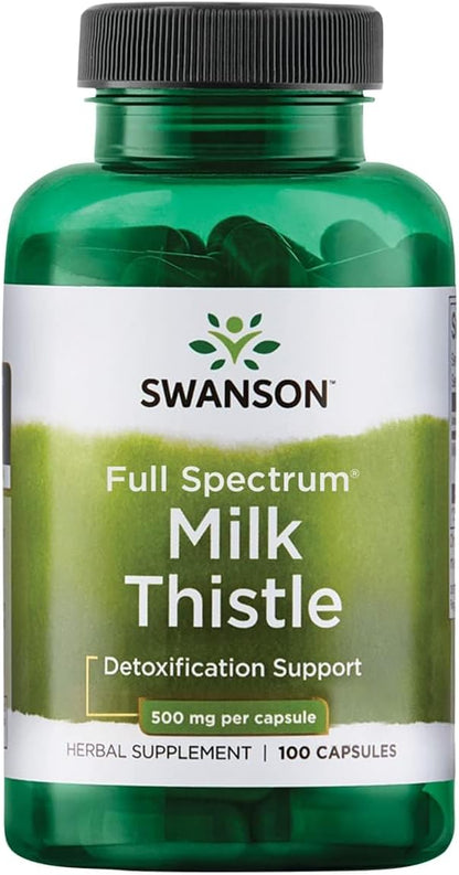 Swanson Milk Thistle-Herbal Liver Support Supplement-Natural Formula Helping to Maintain Overall Health & Wellbeing-(100 Capsules, 500mg Each)