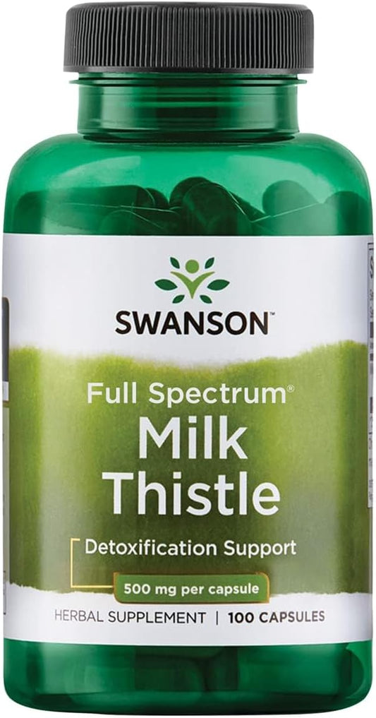 Swanson Milk Thistle-Herbal Liver Support Supplement-Natural Formula Helping to Maintain Overall Health & Wellbeing-(100 Capsules, 500mg Each)