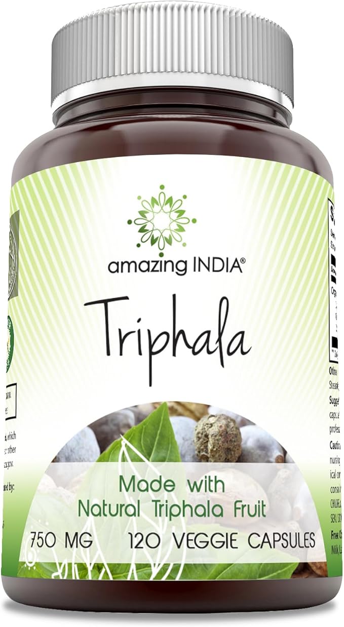 Amazing India Triphala (Natural Triphala Fruit) Supplement | 750 Mg per Serving | 120 Veggie Capsules | Non-GMO | Gluten-Free