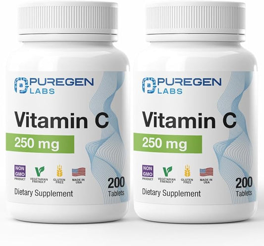 Puregen Labs Vitamin C 250 MG -Total 400 Tablets Supports a Healthy Immune System & Antioxidant Protection | Non-GMO | Gluten Free | Made in USA - 2 Pack
